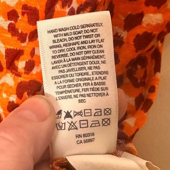 Lucky Brand Leopard Print Blouse  Womens M Orange V Neck Retro Festival Hippie - Picture 7 of 9